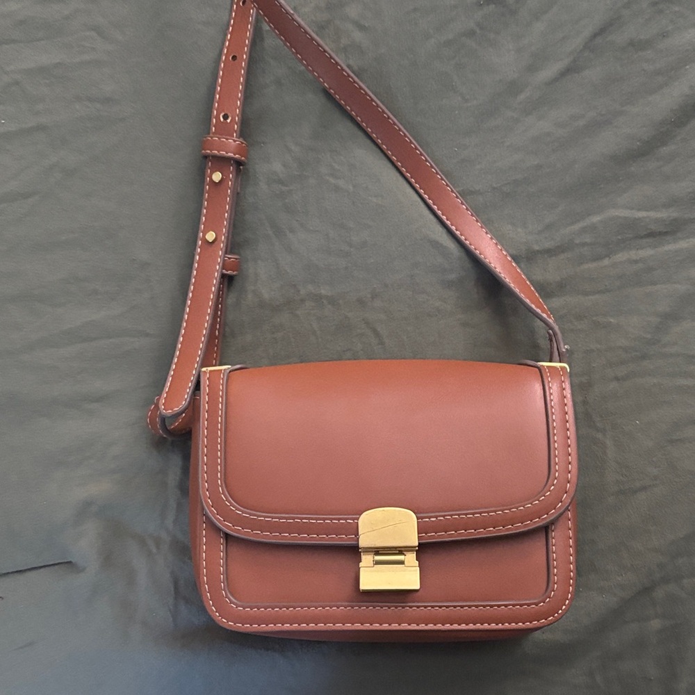 MANGO Brown Leather Crossbody Purse